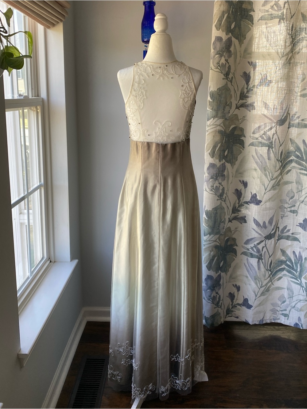 Vintage 90s Cache Ombré Floral Beaded  Whimsigoth Maxi Dress Y2K Prom Gown 8 - Picture 3 of 12